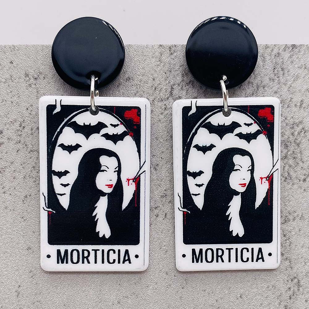Pendientes de simulación de impresión de doble cara al por mayor Halloween Bat Pendientes de tarot